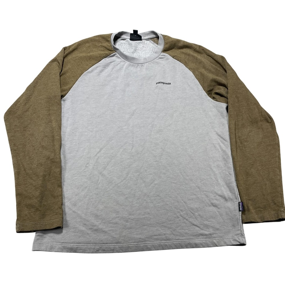 Patagonia Shirt Mens Large Gray Raglan Long Sleeve P-6 Logo Graphic Tee Outdoor